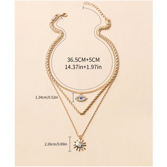 Boho Evil eye Sun Multilayer Necklace - Picture 4 of 7